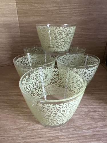 Vintage Ikea Godta Deep Dessert Glass Bowls Set of 6 Clear/Green Floral Retired - Picture 2 of 6