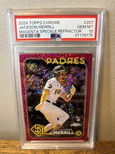 2024 Topps Chrome Jackson Merrill Rookie  Magenta Speckle Refract /350 - PSA 10