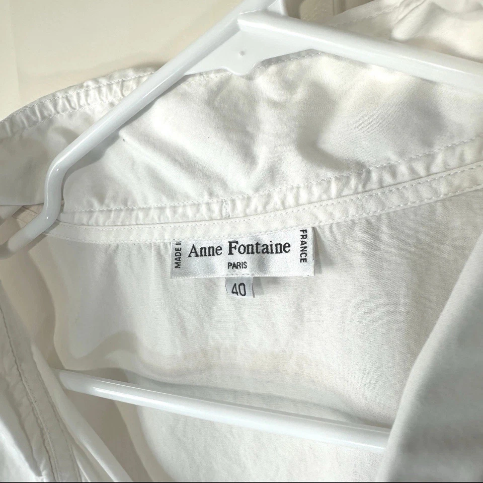 Blusa Anne Fontaine Paris Blanca Algodón Pima Abotonada Borde Negro 40 / EE. UU. 8 Foto 3 de 4