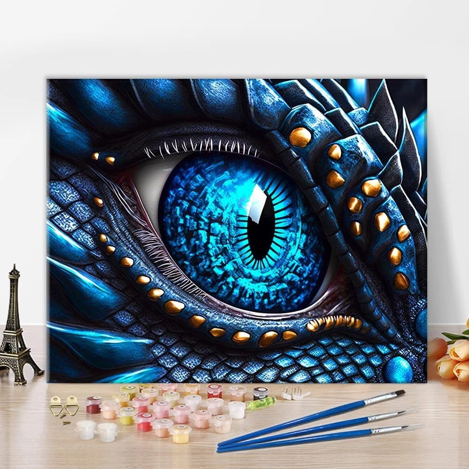 TISHIRON DIY Paint by Numbers for Adults Beginner,Fantasy Blue Dragon Eye,Painting by Nu