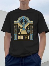 Men's Casual Short Sleeve T-Shirt, Ancient Egypt Queen Ma'at Design with Golden