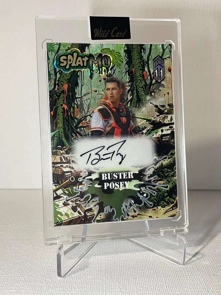 Buster Posey 2025 Wild Card Splat True 1/1 Auto Splatmo Camuflaje Estuche Militar Hit Foto 2 de 3