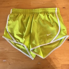 Nike Youth Girls Tempo Dri Fit Running Shorts Yellow with White Stripes Size XS