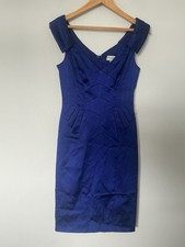 Karen Millen Size 10 Blue Satin Evening Dress Sleeveless Panel Detail V Neck VGC