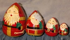 Vtg Russian Nesting Matryoshka? 4 Dolls Signed Santa Stacking  +One Is Peeling