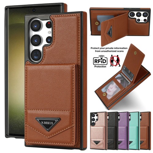 Leather Card Holder Stand Case For Samsung S24 S23 S22 S21 S20 FE Note 20 Ultra - Picture 1 of 47