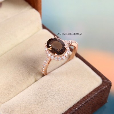 Smoky Quartz Ring, Promise Ring, Natural Quartz, Wedding Ring, Oval Cut Quartz