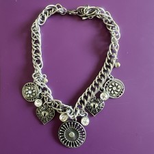 Western Silver Boot 12-15 Chain Bracelet Heart Clear Rhinestone Charm Jewelry