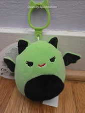 Original Squishmallows 3.5" Leap The Green Bat Clip On Keychain Plush Halloween 