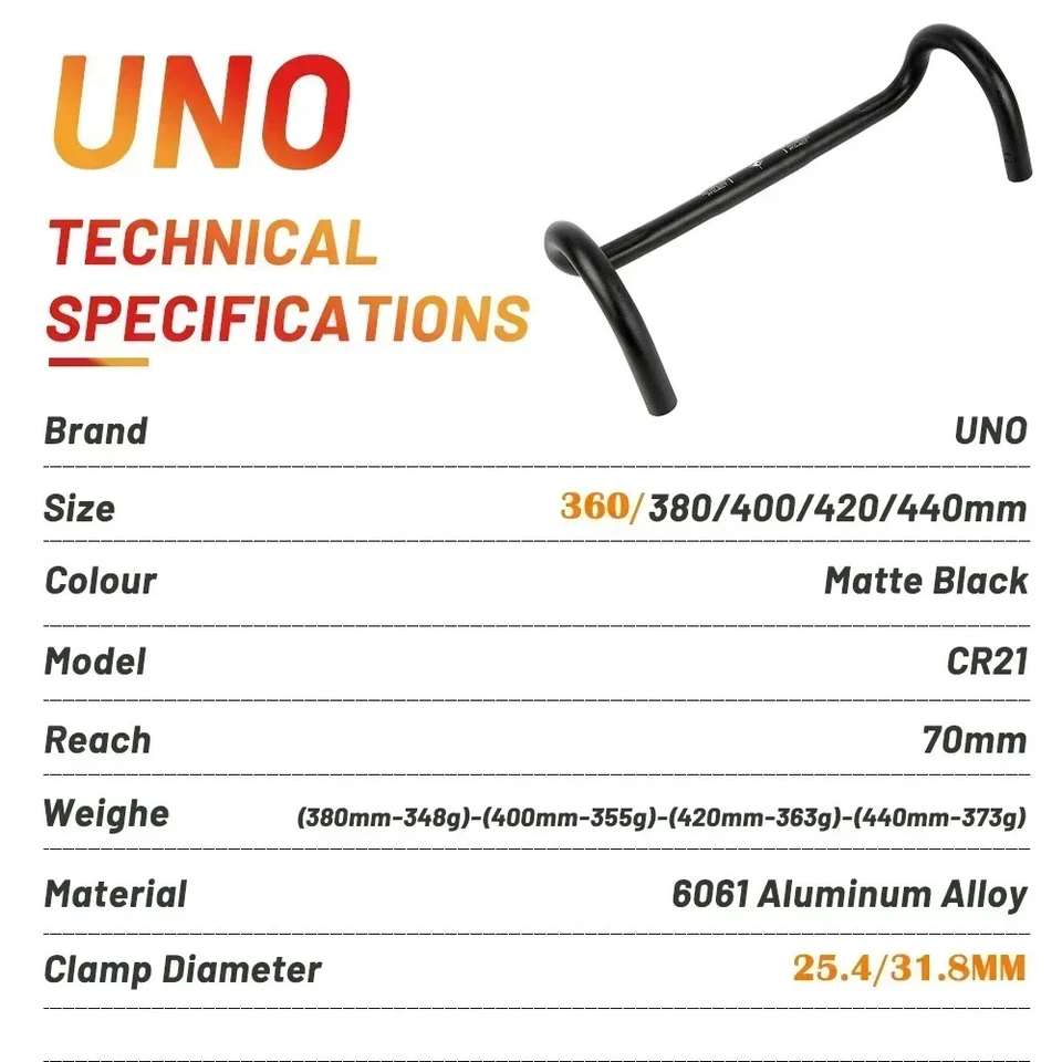 Road Bike Drop Bar 25.4mm/31.8mm Bicycle Bent Bar  380/400/420/440mm Length - Image 4 of 4