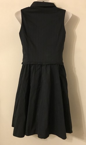 Cue Navy Pinstripe Structured Dress Sz 8 XS Sleeveless Collar Fit & Flare Pocket - Picture 6 of 16