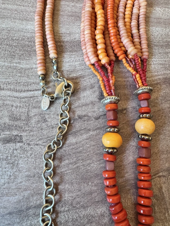 Chicos Orange Agate Pendant Boho Beaded Necklace Statement Chunky Hippie - Image 4 of 4