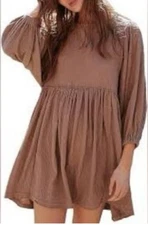 Free People Beach Get Obsessed Dress Oversized Babydoll Sz S Cocoa Boho Hippie