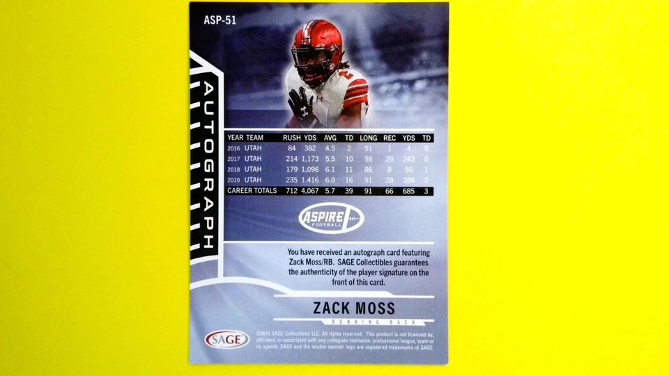 2020 Sage Aspire - Zack Moss #ASP-51 Bronze (AU, RC) - Image 2 of 2