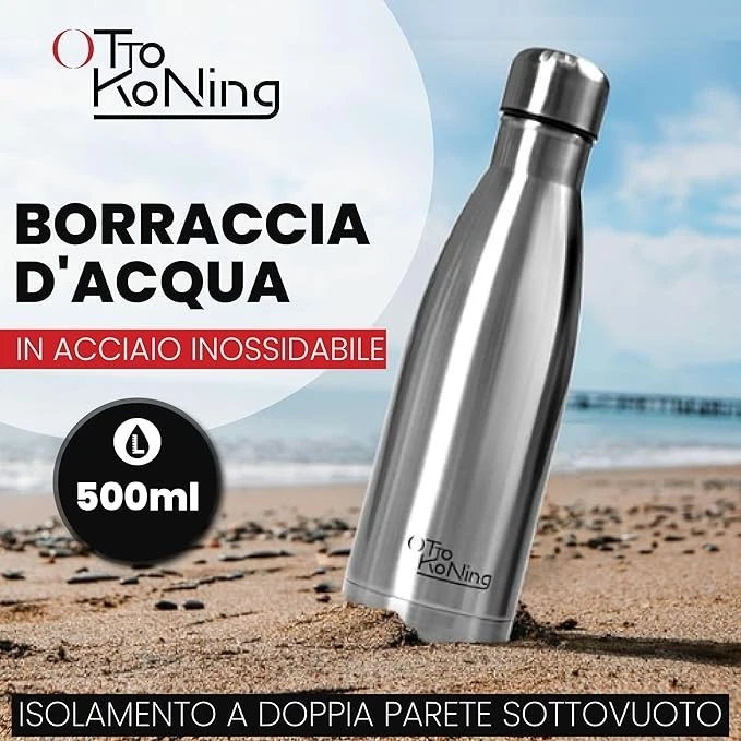 Borraccia Termica in acciaio inox 500 ml-Otto Koning- senza BPA - colore ARGENTO - Immagine 2 di 4