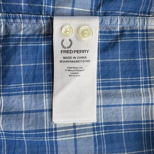FRED PERRY Short Sleeve Check Shirt White and Blue Mens Size 2XL (XXL) Mod 60s - Picture 16 of 17