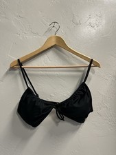 Shade  Shore Women  s Black Ribbed Tie-Front Bralette Bikini Swim Top Large NWT