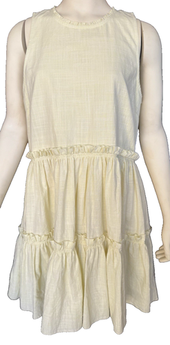 CINQ a SEPT Gr. Medium 100% Baumwolle Stufen Minikleid gelb Rüschen ärmellos - Bild 2 von 15