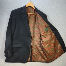 RALPH LAUREN Blazer Mens 44R Navy Blue Faux Suede Sport Coat Paisley Lined