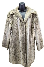 Vintage Dennis Basso Coat Spotted Faux Fur Animal Print Hook Loop Womens Medium
