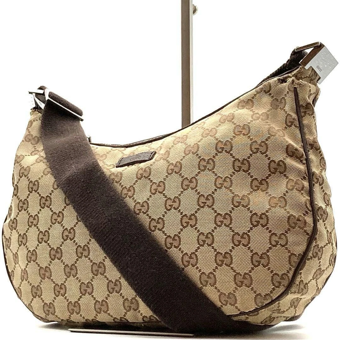 Sac bandoulière GUCCI toile GG cuir demi lune logo gravé #PGBD5Z