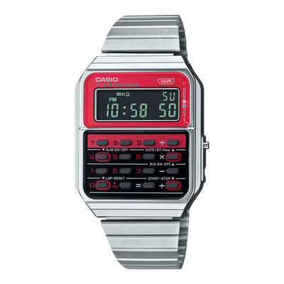 CASIO W-34 80s ”Old Casio” Red Vintage CASIO Vintage Series CA-500WE-4B Silver Calculator Stainless Steel
