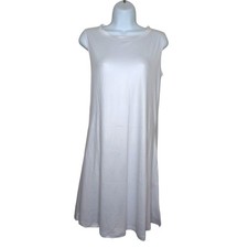 Sleeveless White T-Shirt Dress Small Lightweight Casual A-Line Slit Pockets