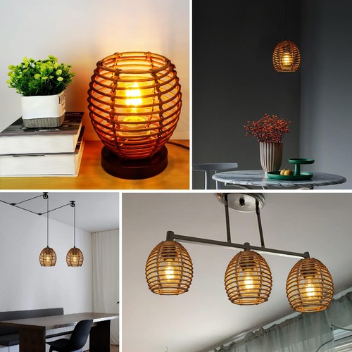 Rattan Lampshades,Woven Wicker Hanging Lamp Covers Shade,Rattan Boho shade fo... - Picture 2 of 6