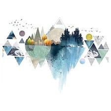 Nordic Geometric Wall Stickers, Removable DIY Mountain Reflection Wall Decal