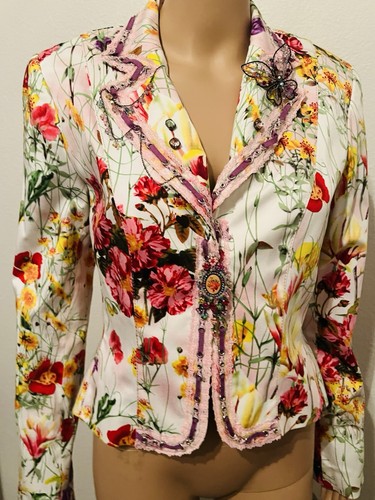 ALBERTO MAKALI Jeweled Embellished Floral Butterfly Blazer Jacket/Pants Suit 6/8 - Picture 17 of 24