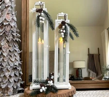 Home Reflections Indoor/Outdoor Set of 2 Taper Lanterns Ivory 20" 17" W/ Remote