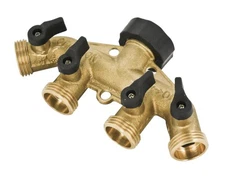  4-Way Brass Faucet Manifold - Durable Hose Splitter for Gardening