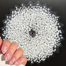 30 Sheets White Flower Nail Art Stickers - 3D Self Adhesive Daisy Decals for Spr