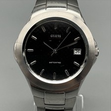 Guess Waterpro C35376G Men Watch 37mm Black Dial Date Stainless New Battery 6.5"