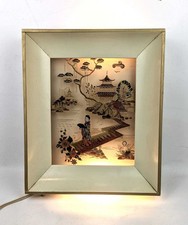 Vintage Mid Century Modern Reverse Painted Lighted Oriental Wall Art Shadow Box Vintage Mid Century Modern Reverse Painted Lighted Oriental Wall Art Shadow Box