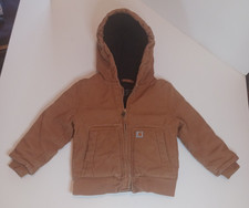 Carhartt Kids 4T Brown Canvas Hooded Full Zip Jacket Quilted Lined