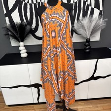 Boohoo Orange Paisley Handkerchief Hem Midi Dress Womens Size 4 NWT