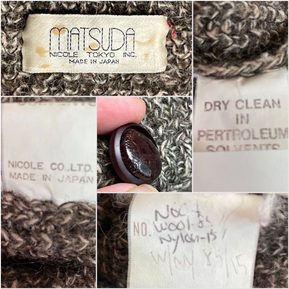 Cárdigan Matsuda Nicole Vintage Mezcla Lana Japón M Raglán Tweed Tejido Años 80 Para Hombre Foto 2 de 4