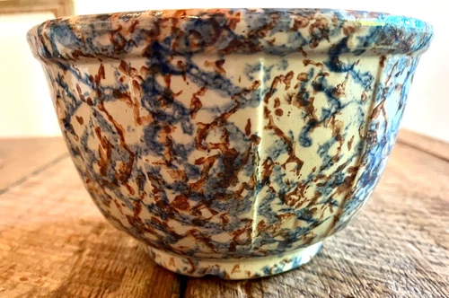 Antique Red Wing Mixing Bowl Saffron ware Sponge ware Bowl Slab Side Yellow ware