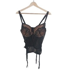 Fredericks Hollywood Arielle Lace Bustier XL Black Corset Boned Underwire NWT