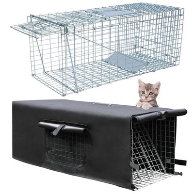 Live Animal Trap Cage with Cover, Cat Traps for Stray Cats Raccoon with Real ...