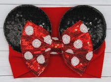 Baby's Minnie Mouse Sequin Stretchy Bow Headband Ears, Girls Baby Accessory