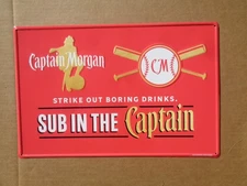 "SUB IN THE CAPTAIN" MORGAN RUM METAL TIN SIGN- NEAT BASEBALL FANS 17 X 11 NEW