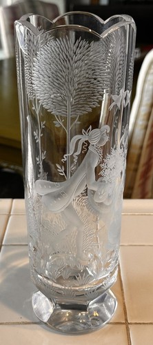 ANTIQUE BOHEMIAN Engraved VASE Love Birds Courting Couple Wedding Anniversary - Picture 4 of 21