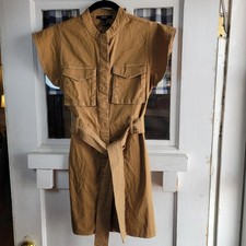 Forever 21 Women's Brown Cap Sleeve Button Front Dress Pockets Size Small NWOT
