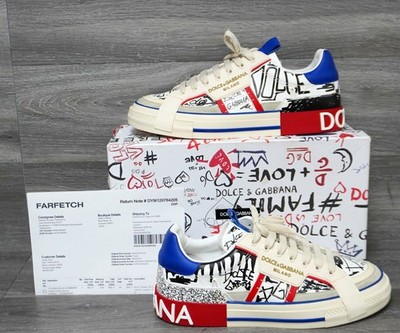 Dolce Gabbana Custom 2.Zero Low  White Graffiti Sneakers With Box Size 10