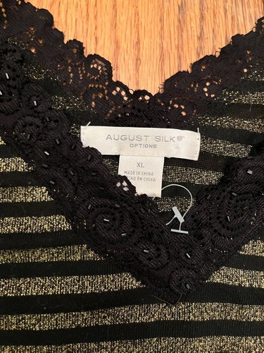 August Silk-Black And Gold Striped-Black Lace ,Tank/Halter-Size XL-New w/o Tags - Picture 4 of 5