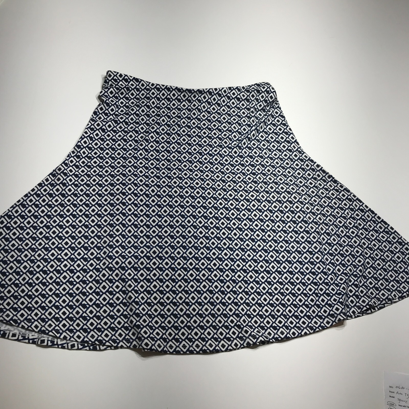 Ann Taylor Flare Swing Skirt Blue Square Geo Pattern High-Rise Knit Size XS