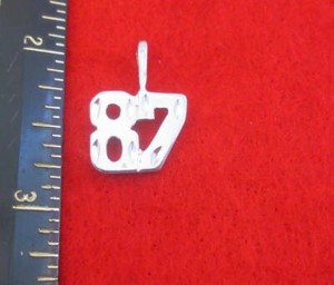 Authentic 14KT WHITE GOLD PLATED NUMBER "87" DIAMOND CUT CHARM