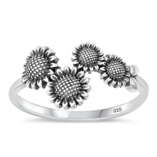 925 Sterling Silver Sunflowers Tail Ring Nature Fashion Band 11.6mm Size 5-10